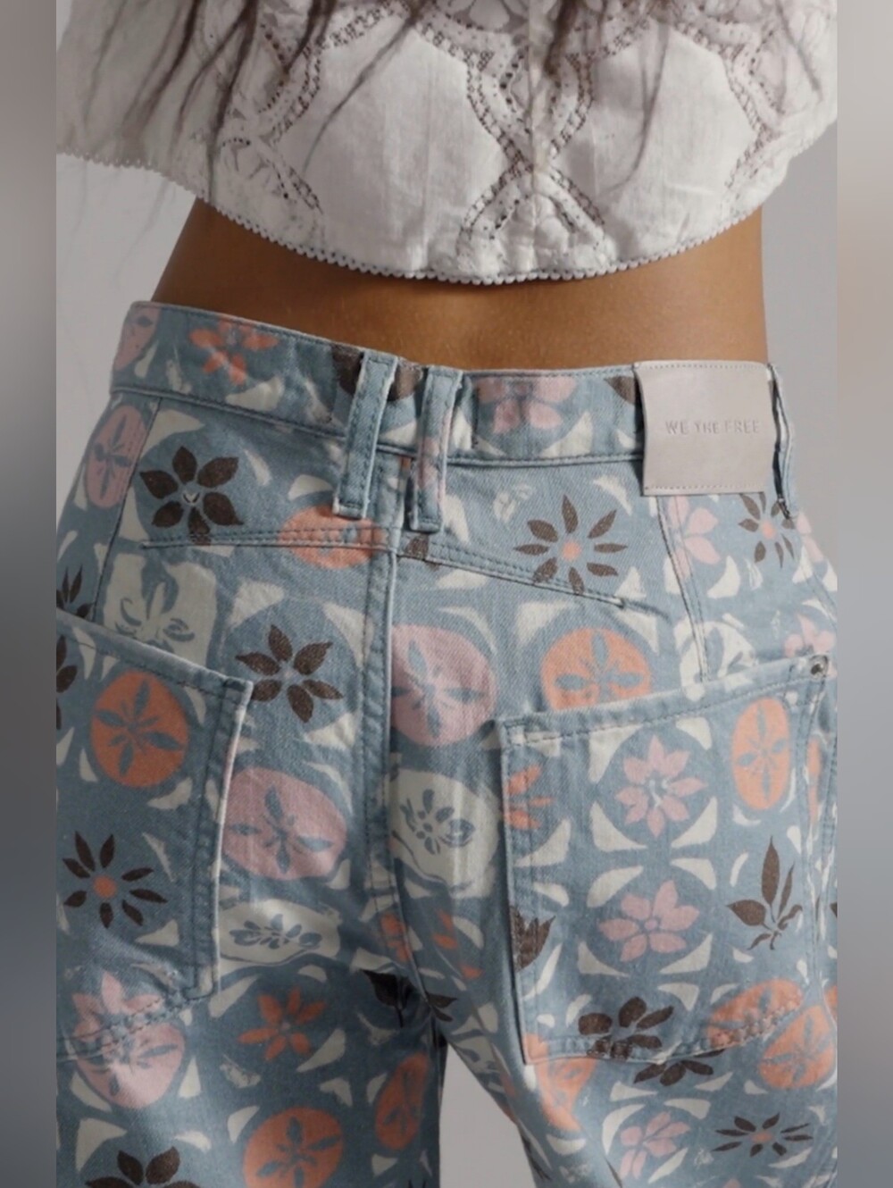 We The Free Good Luck Printed Barrel Jeans Women's 31 Jade Combo Ditsy Block NWT - Picture 7 of 7